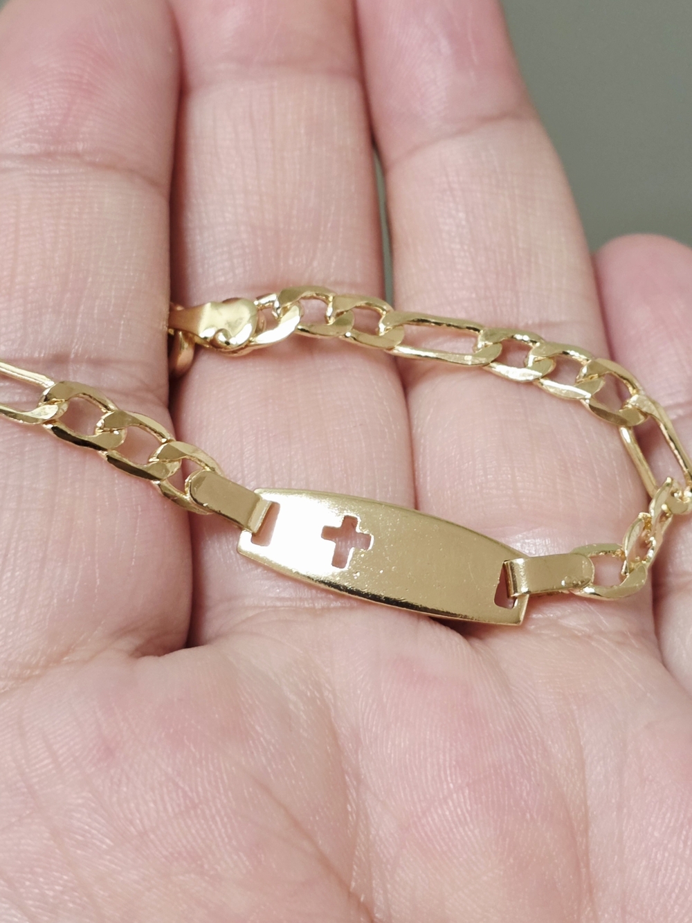 14k Gold Plated Cross ID Bracelet for Women - Elegant Religious Jewelry